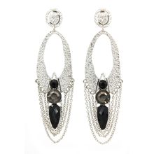 Hand Hammered Foil Look Earrings - Oval Loop w/ Black Rhinestones - ER-OE0152...