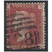 1858 SG43 1d Red Plate 145 Good Used Check Letters "NC".