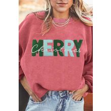Strawberry Pink MERRY Christmas Corded Pullover Sweatshirt