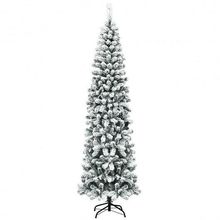 7.5 Feet Unlit Hinged Snow Flocked Artificial Pencil Christmas Tree with 641 ...