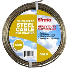 150 Feet Clothesline Outdoor Heavy Duty Galvanized Wire Steel Cable, Gold PVC Co