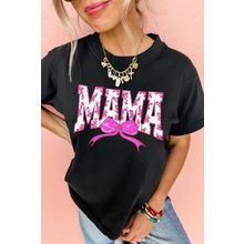 Black Floral MAMA Bow Graphic Crewneck T Shirt
