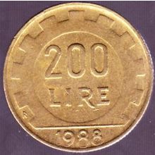 1988 Italy 200 Lire Coin