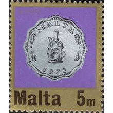 MALTA, Currency, arthen lampstamp, violet 1972, 5m