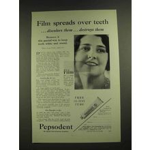 1929 Pepsodent Toothpaste Ad - Film Spreads Over Teeth