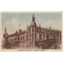 Zeebad Grand Hotel Britania Coach Bus UK Flag Dutch Old Postcard
