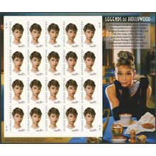 Audrey Hepburn Legends of Hollywood Sheet of Twenty 37 Cent Stamps Scott 3786