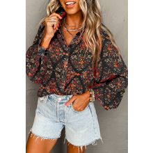 Black Strawberry Aesthetic Floral Puff Sleeve Shirt
