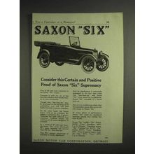 1917 Saxon Six Car Ad - Certain and Postive Proof