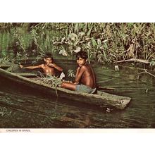 Children In Brazil Canoe Boat 1980s Oxfam Postcard
