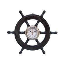 Deluxe Class Wood and Chrome Pirate Ship Wheel Clock 18""