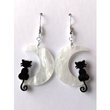Gothic Black Cat And Crescent Moon Earrings Jewellery