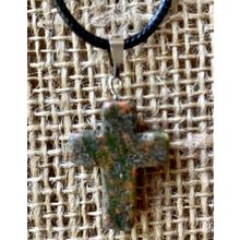 Unakite Hand Carved Stone Cross Religious Jewelry Green Pink Healing Crystal 20"