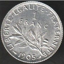 1905 France 1 Franc Silver Coin