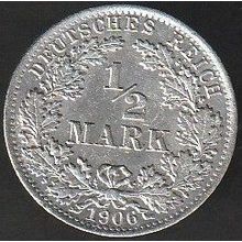 1906 A Germany 1 Half Mark Silver Coin