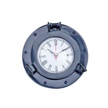 Brass Deluxe Class Porthole Clock 8"" - Dark Blue