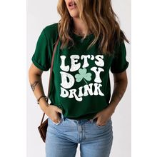 Green Lets Day Drink Clover Print Round Neck T Shirt