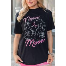 Black neon moon Letter Graphic Short Sleeve Top