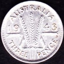 1943 S Australia 1 Threepence Silver Coin