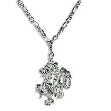 SilverTone Fire Breathing Dragon Pendant on Figaro Neck Chain