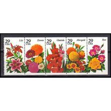 2829-2833a 29c Summer Flowers Very Fine MNH Pane/5 L00266