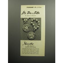 1956 Marvella Jewelry Ad - Marvella adds charm to lustrous mock pearls