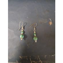 womens silver tone green bead hanging earrings