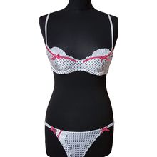 Polka Dot Satin Underwired Bra White Black Red Set 34C Small