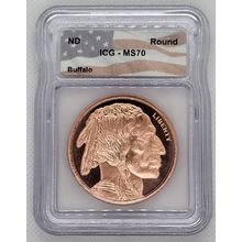 1 Oz Collectible Copper Buffalo Round ICG MS70 Perfect Grade