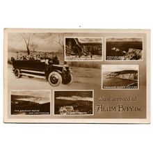 Postcard UK IOW "Just arrived at Alum Bay" multiview charabanc posted 1929
