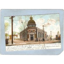 Rhode Island Pawtucket Postcard Post Office Street Scene Intersection w/Ho~1059