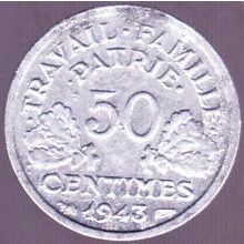 1943 France 50 Centimes Coin Axe
