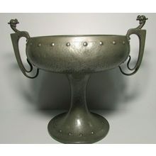 1930's DRAGON HANDLE HAND HAMMERED PEWTER CHALICE GOBLET BOWL W & Co HOMELAND