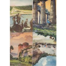Naples 4x Italian Oilette Vintage Painting Postcard s