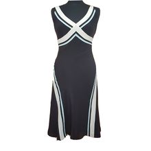 Warehouse Black Cream Sage Stripe Colourblock 100% Silk Dress 38 EU 10 UK
