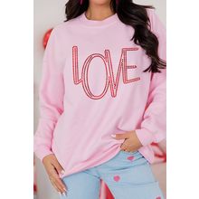 Pink LOVE Graphic Drop Shoulder Valentines Pullover Sweatshirt