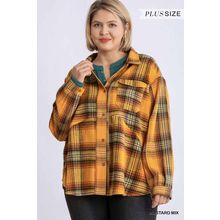 Women's Plaid Collar Button Down Overshirt With Front Pockets