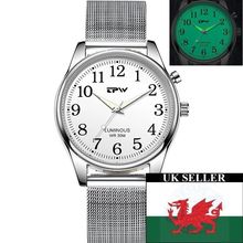 Gents Light Up Electro-Luminescent Face Silver Steel Milanese Strap Watch