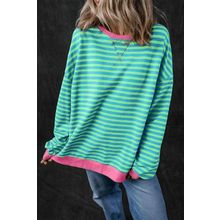 Sky Blue Stripe Oversized Contrast Trim Pullover Sweatshirt