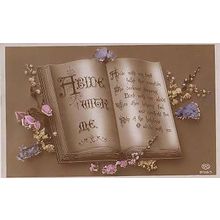 Abide With Me Antique Leather Bound Book + Flowers Real Photo Postcard