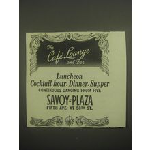 1945 The Savoy Plaza Hotel Caf Lounge and Bar Advertisement