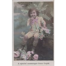 A Special Message From Cupid Pink Pyjama Suit Child High Boots Antique Postcard