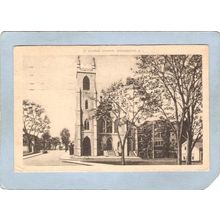 Rhode Island Woonsocket Postcard St Charle's Church Street Scene w/Old Car~1281