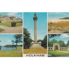 Holkham Norfolk 1970s Multi View Mint Postcard incl Alms House Lake Hall Beach