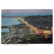 ST. HELIER by Night, JERSEY, used vintage postcard. by Bamforth 1974 pm #
