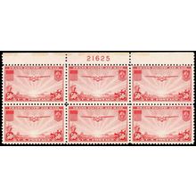 C22, Mint VF NH 50¢ Top Plate Block of Six Stamps ..*** Stuart Katz