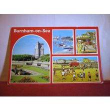 multiview, BURNHAM-ON-SEA, SOMERSET used postcard 1984 pm Colourmaster #