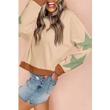 Parchment Star Patchwork Exposed Seam Oversized Sweatshirt