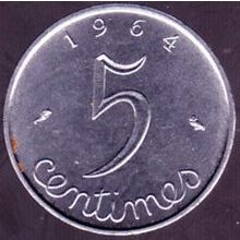 1964 France 5 Centimes Coin