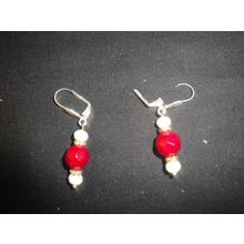 Faceted 10mm dark red with bright white accent glass lever back earrings